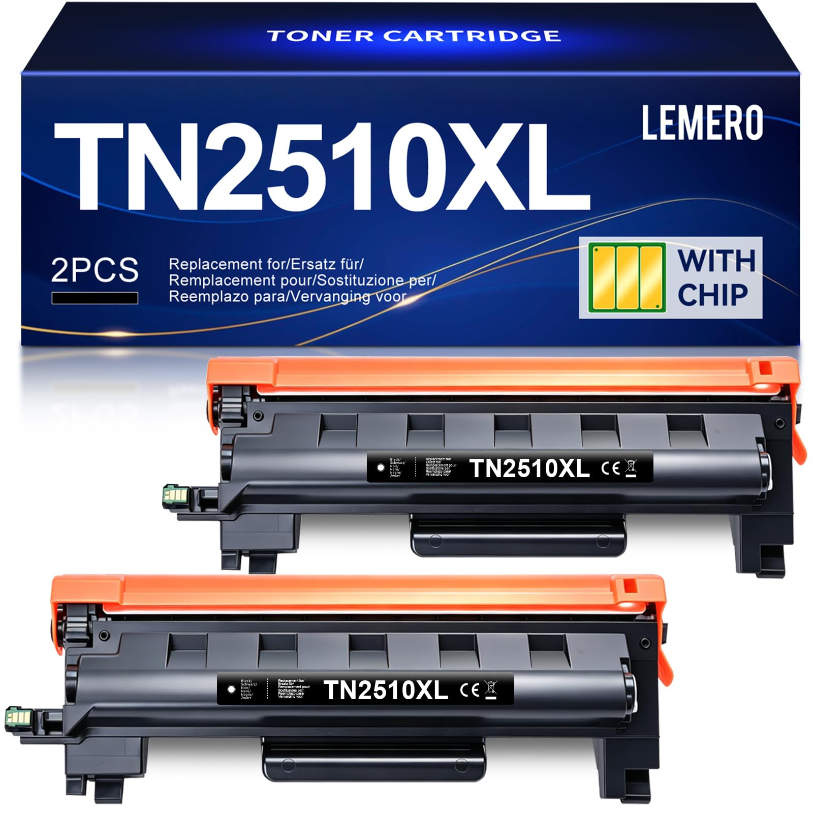 Lemero TN2510XL Toner compatibile per Brother MFC-l2827dw MFC-l2800dw MFC-l2827dw hl-l2400dw mfc-l2835dw hl-l2400dwe mfc-l2860dwe dcp-l2660dw hl-l2445dw per 2510 toner (2 nero)