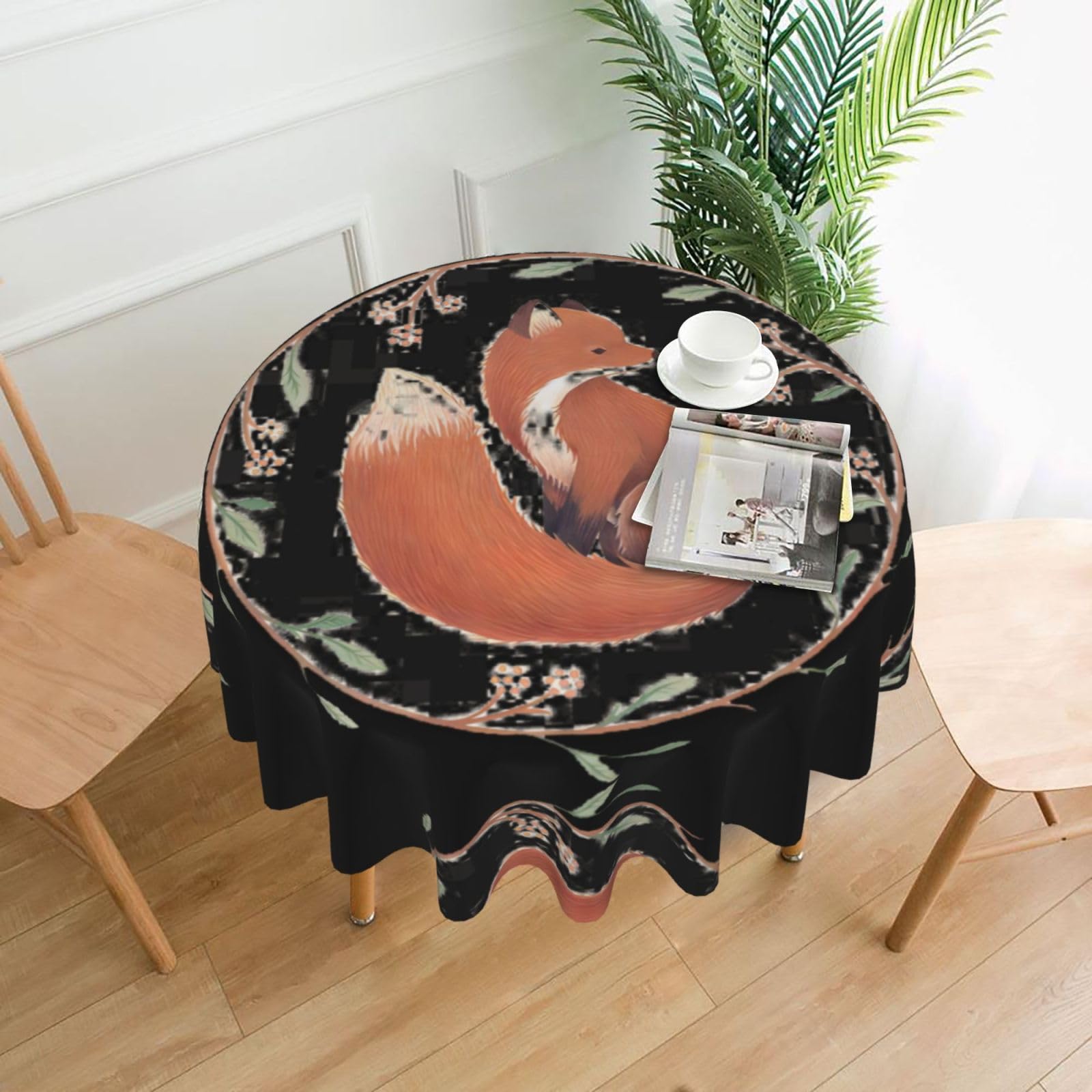 hhxvcv Hand Painted Fox Round Tablecloth – Dining Table Cover