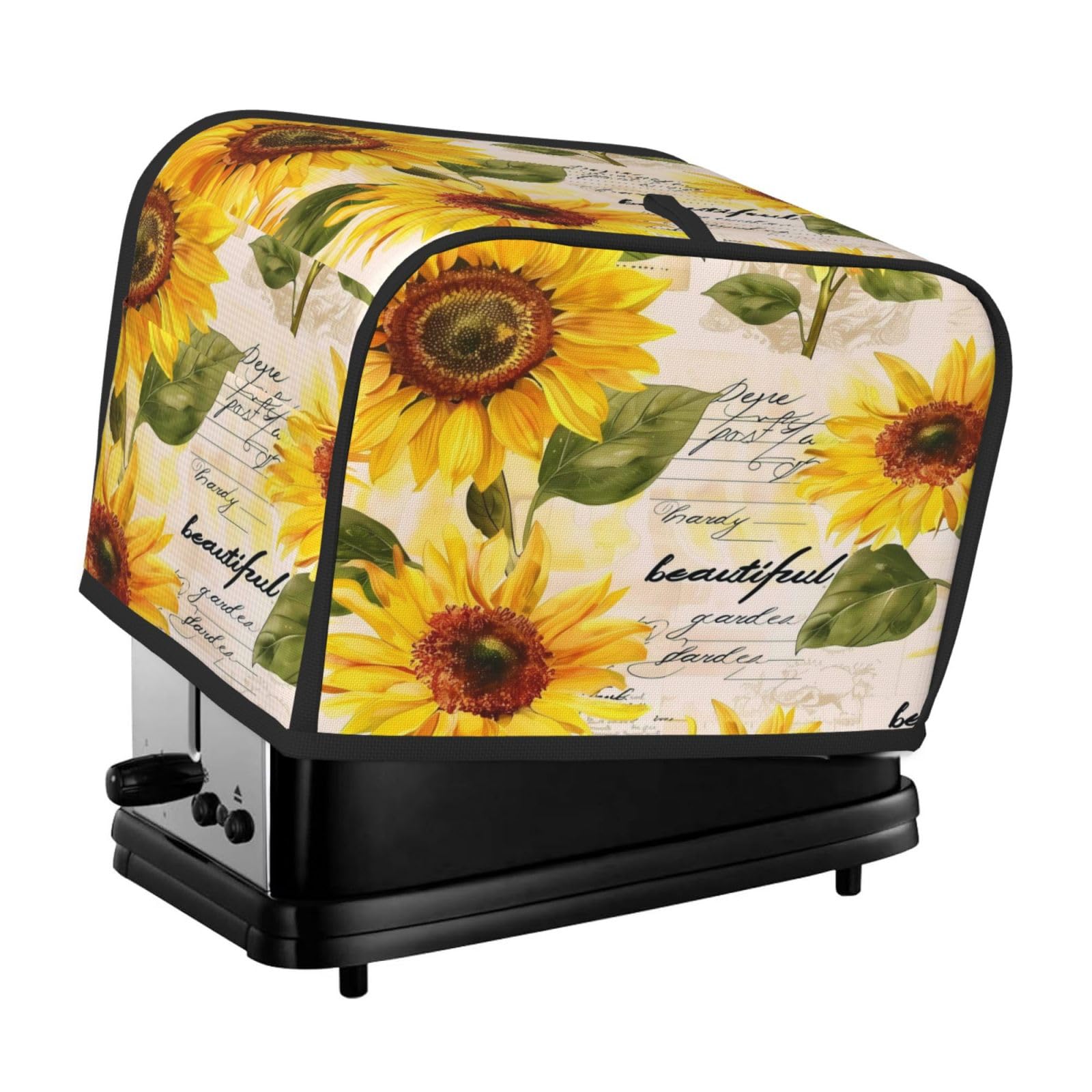Cubierta retro para tostadora de girasoles florales de 2 rebanadas, ranura ancha, a prueba de polvo, impermeable, con lazo para colgar, protector de tostadora de panadería