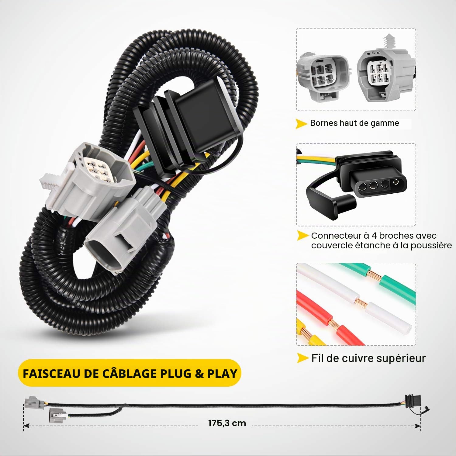 Nilight Kit récepteur d'attelage de remorque pour Pare-Chocs arrière JK-61A de 5,1 cm, avec Faisceau de câblage à 4 Broches