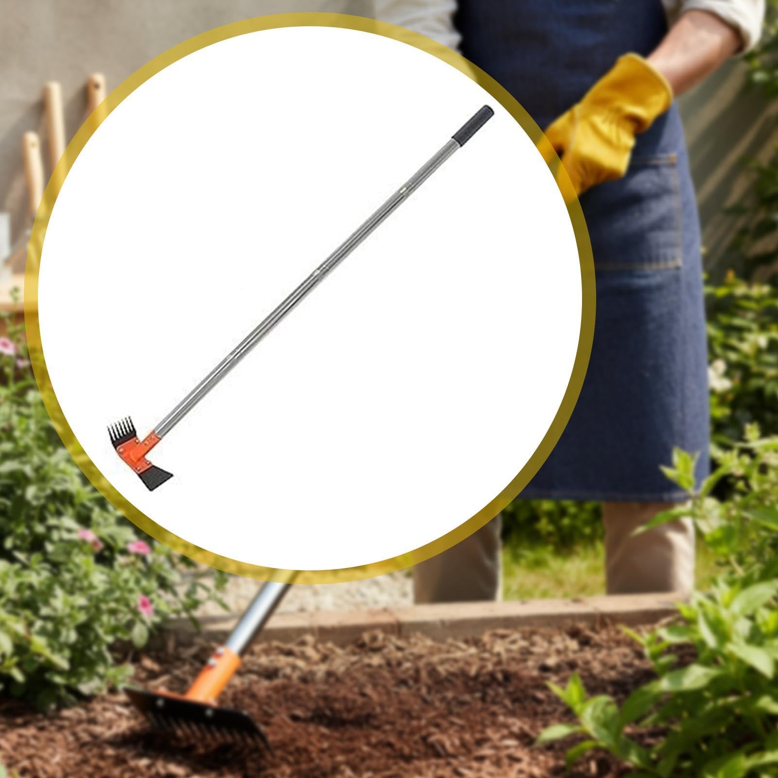 Zappa da Giardino Manuale Multifunzione, Rastrello, Diserbante, con Testa in Acciaio E Manico Antiscivolo Estensibile, Ideale per