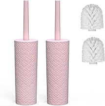 Toilet Brush, 2 Pack Toilet Brushes & Holders Sets with Plastic Handle & Soft Flexible Bristles, 4 Toilet Brush Heads for Bathroom Toilet-Ergonomic, Elegant, Durable Loo Brush (Pink)