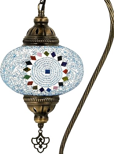 Miniatura 2 de Mosland Home Turkish Lamp Mosaic Table Lamps  Turkish Moroccan Lamp with Bronze Base  Handmade Swan Neck Tiffany Night Lamp  Mosaic Glass Bedside
