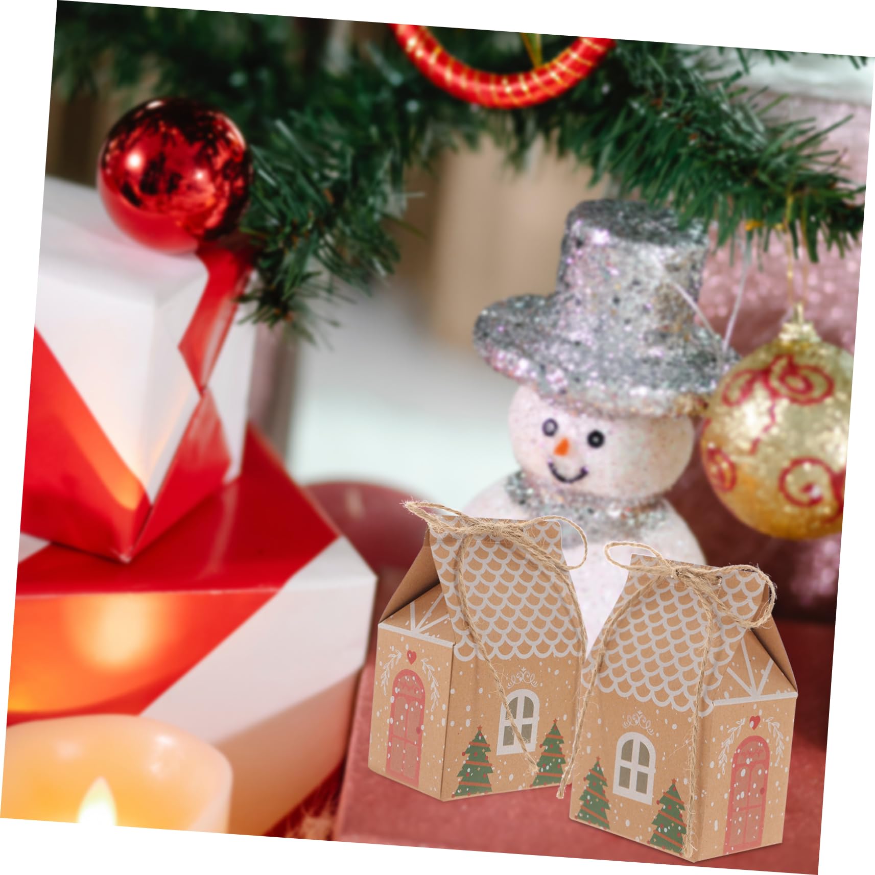 SEWOART 50satz Geschenkverpackungsboxen Hausform aus Kraftpapier Anhängern und Kordeln für Pralinen Weihnachtskekse und Kleine Geschenke