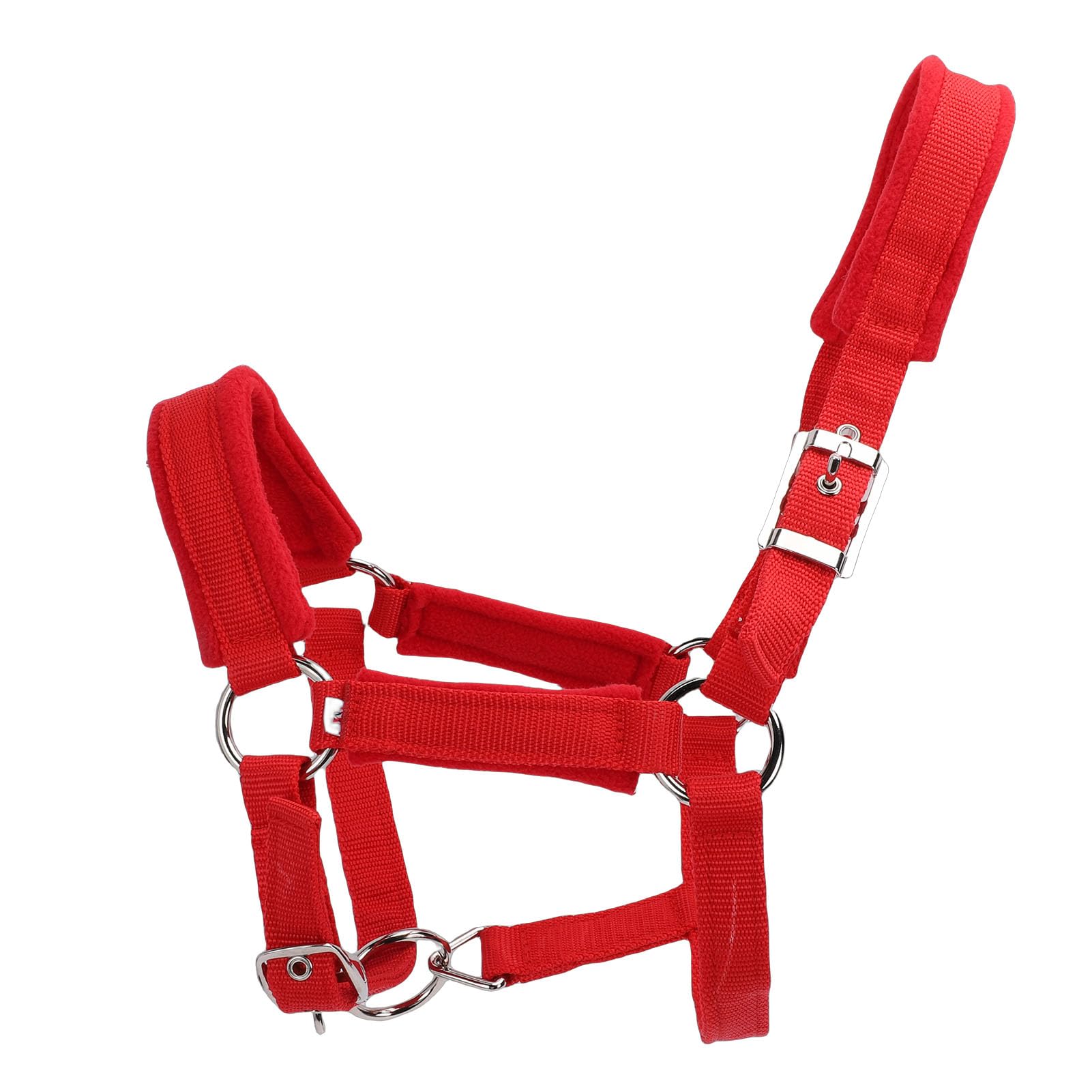 Cavezze per cavallo regolabili in nylon morbido e resistente, rosse, capezzale da equitazione con cinturino in nylon PP largo 25 mm con fibbia in metallo per cavallo medio, per