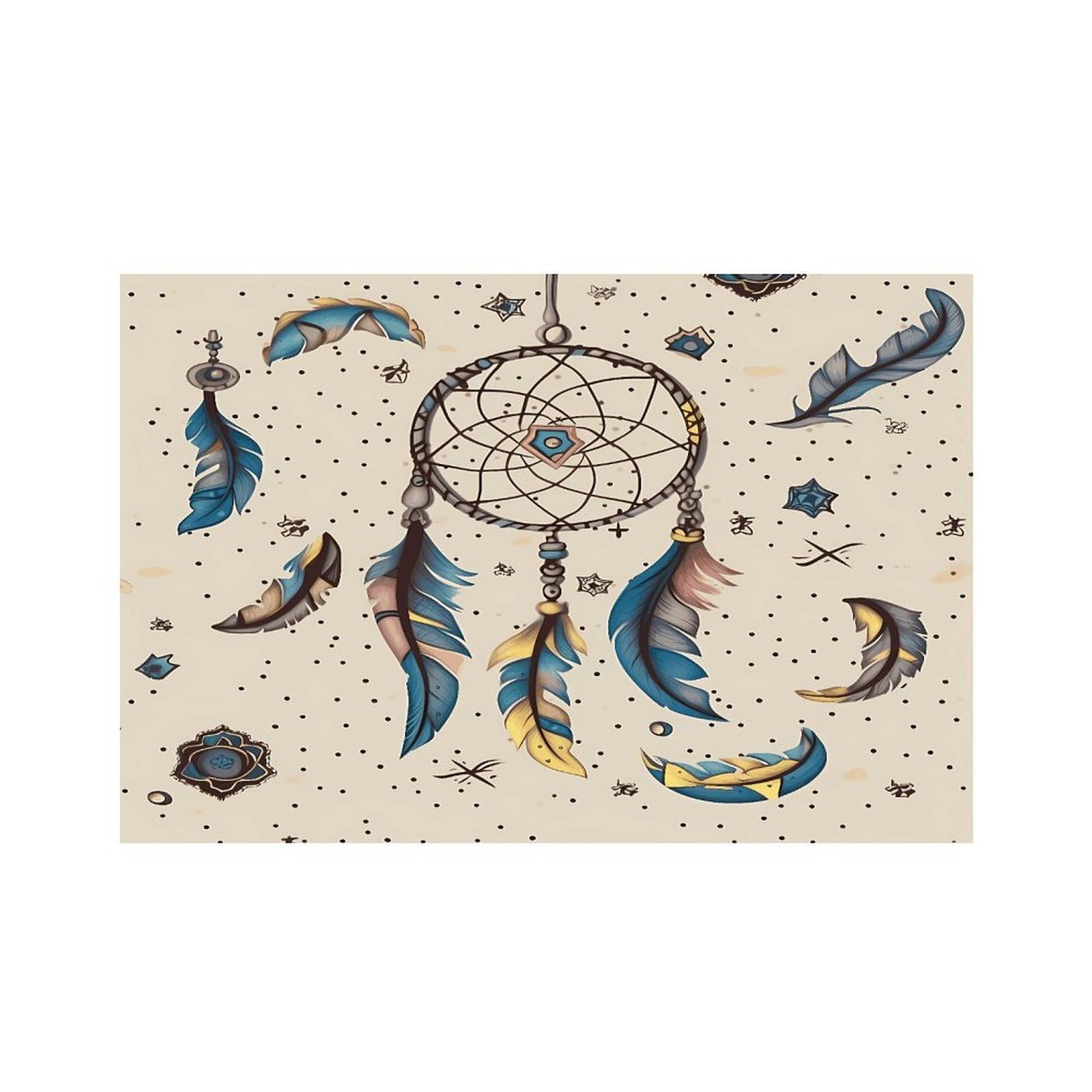 Dream Catcher and Moon Placemats Non-Slip Heat Resistant Table Mats Flax Washable Cloth Place Mats Easy to Clean Premium Placemat for Kitchen Dining Table Decor Party Outdoor