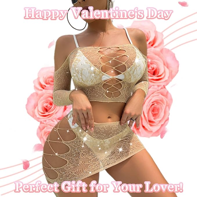 🔥Sizzling Lace Lingerie Set: Sexy Fishnet Babydoll Bodysuit & Teddy!