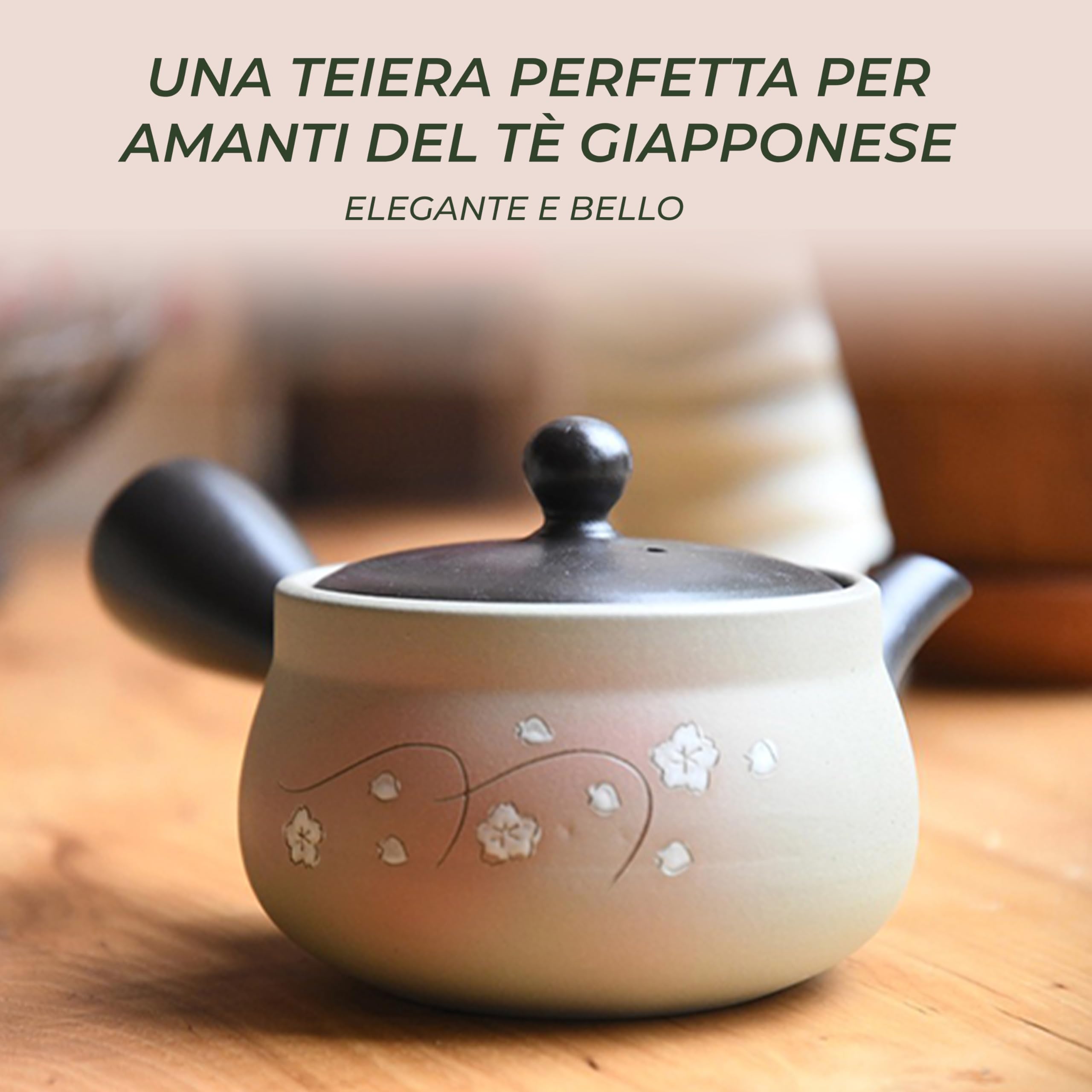 Japanese Green Tea Co. Teiera giapponese in argilla rossa per tè verde (255 ml), tradizionale teiera in argilla prodotta in Tokoname con design floreale, sistema a maglia fine per tè Fukamushi