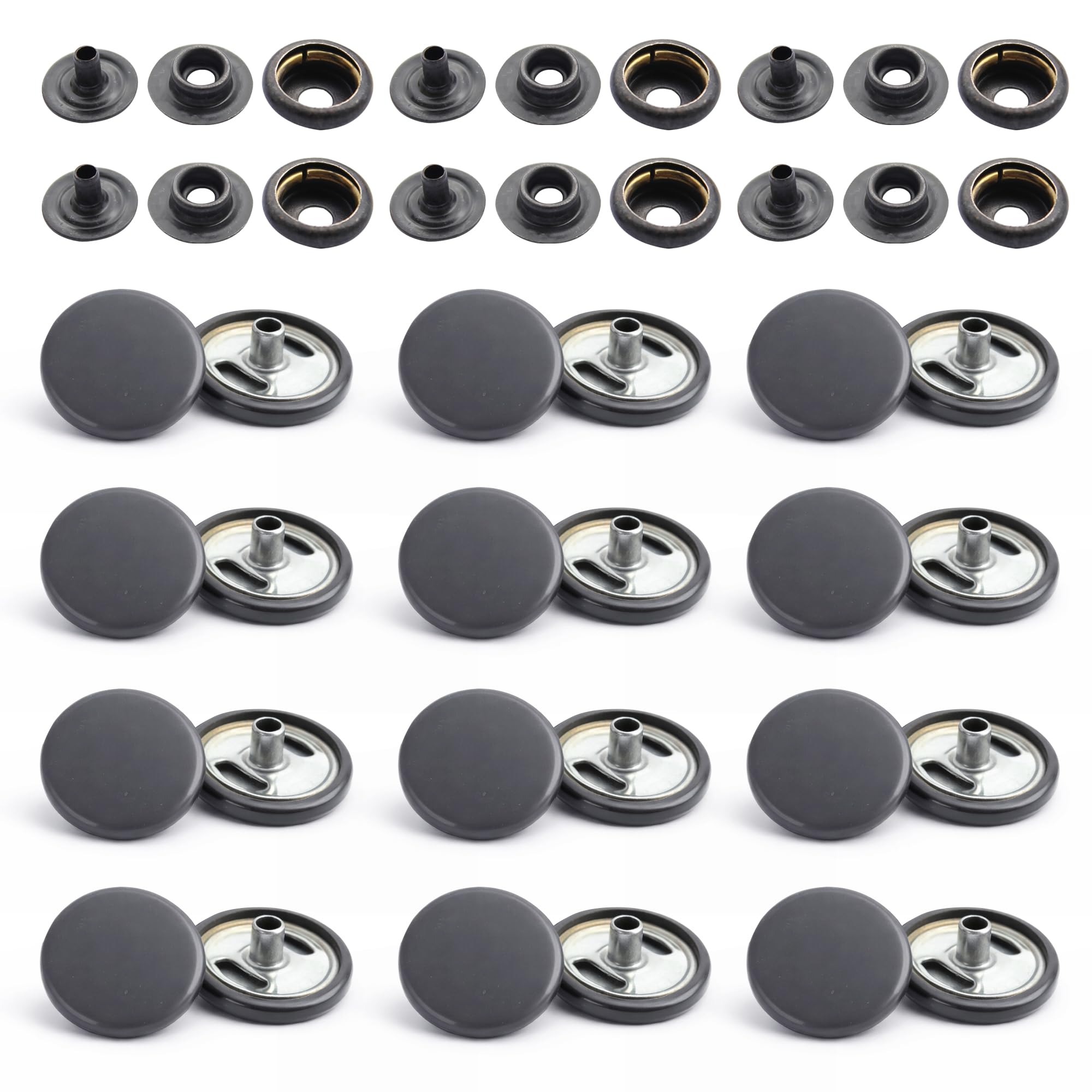 WedDecor - Botones de presión de metal gris de 0.591 in, sin níquel, 4 piezas, botones de remache para chaqueta de cuero, bolsa, cinturón, vaqueros, reparación de ropa, paquete de 1000