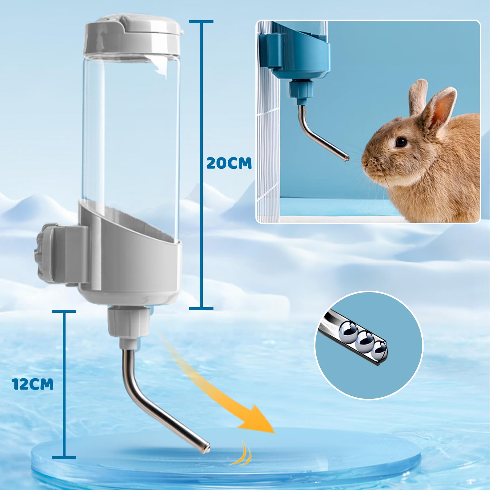 Distributeur Eau pour Petits Animaux 680ml Suspendue Abreuvoir Lapin Automatique Biberon Cochon d'Inde Anti-Goutte Biberon pour Lapin Chinchilla Cochon d'Inde Hérisson Furet