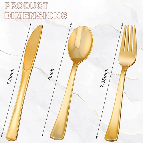 Miniatura 2 de 100 cubiertos de plástico dorado, juego de cubiertos de plástico dorado, utensilios de plástico dorado que incluyen 50 tenedores dorados, 25
