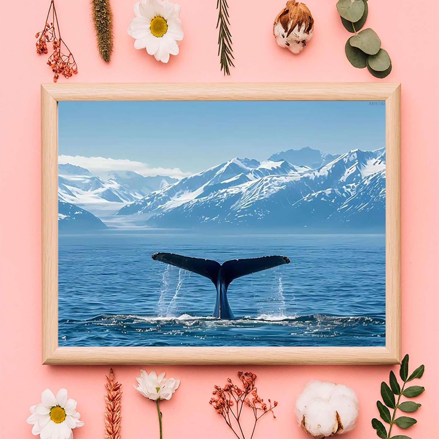 KAYEIUU USA Alaska Whale Tail in Mountaines Adults Diamond Painting Kits Round Drill Art Painting Kits Crafts Kits for Home Decor 12x16 inch