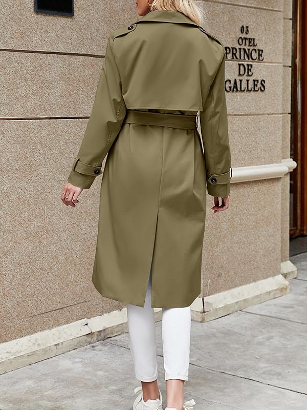 Fisoew Women's Double Breasted Trench Coats Causal Windproof Long Lapel Pocketed Overcoat with Belt by Fisoew - Image 5