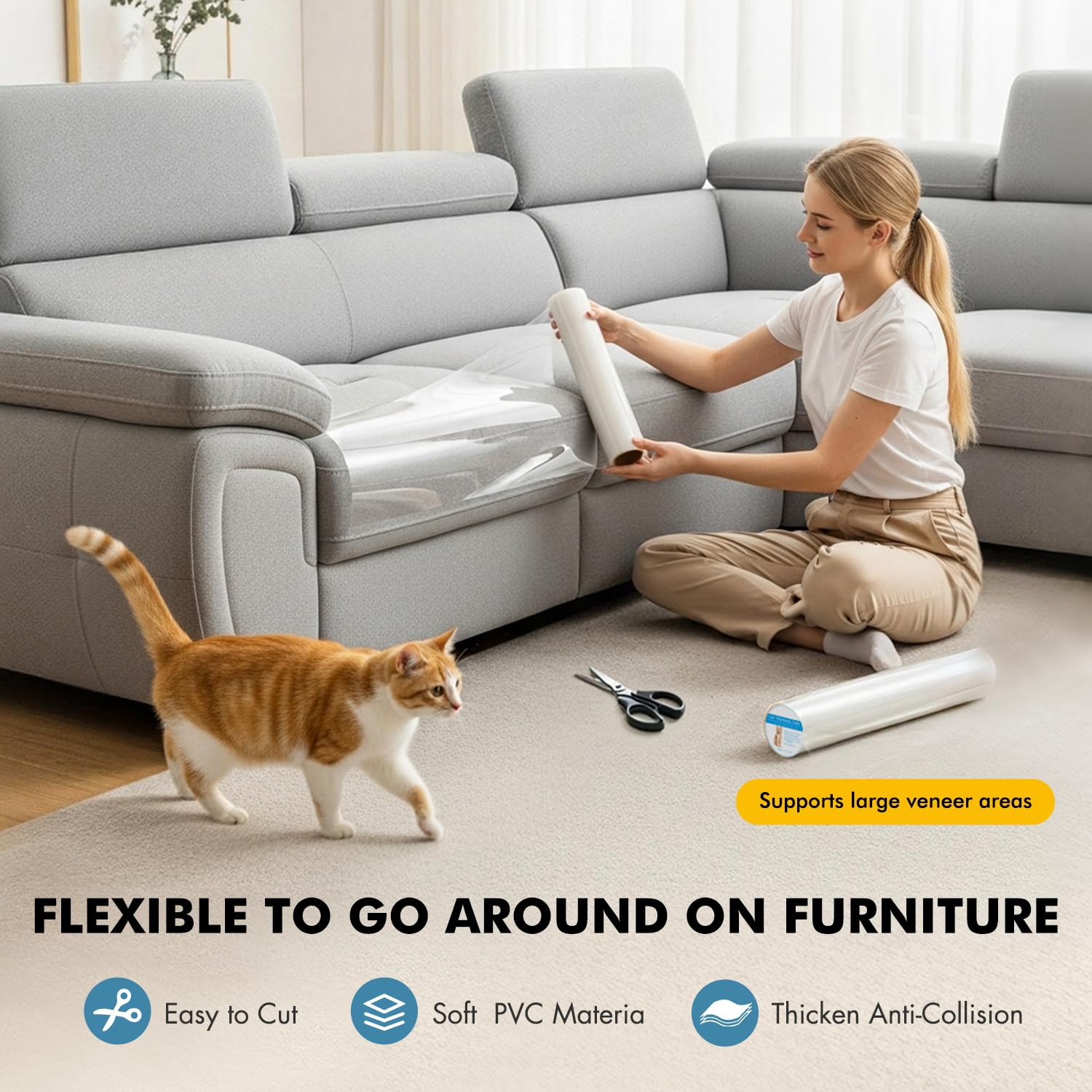 Lovcoyo Protezione Graffi Gatto, 30X500CM Protezione antigraffio per gatt, Divano Gatti Graffi Protezioni per Mobili per Divani, PVC Anti-Graffio Protector, Protezione per Divano Porta e mobilia