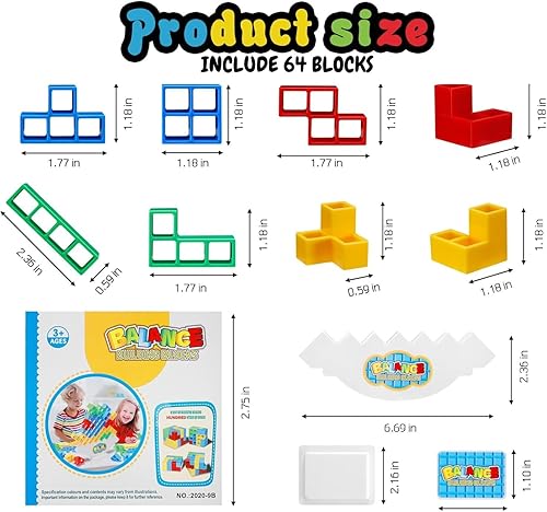 Miniatura 7 de DIDACKIDS - Juego de torre Tetra, juego de apilamiento  Juego de ataque de pila para jóvenes a adultos  Juego de 64 bloques para diversión,