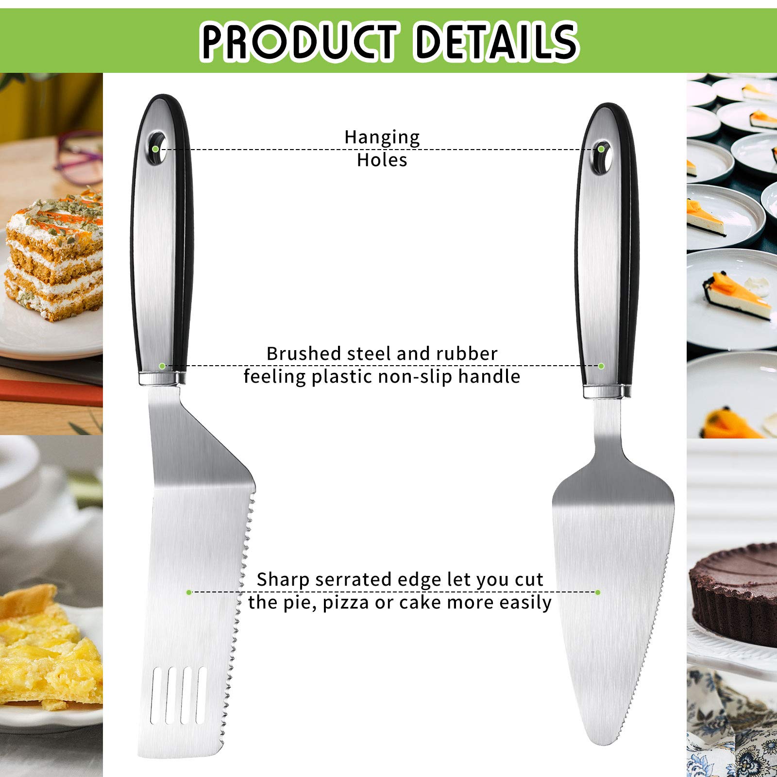 2 Stücke Edelstahl Torten Server Set KuchenschneiderGezackte Spatel Pizza Tart Dessert Slicer für Desserts Schneiden und Servieren Brownies Lasagne