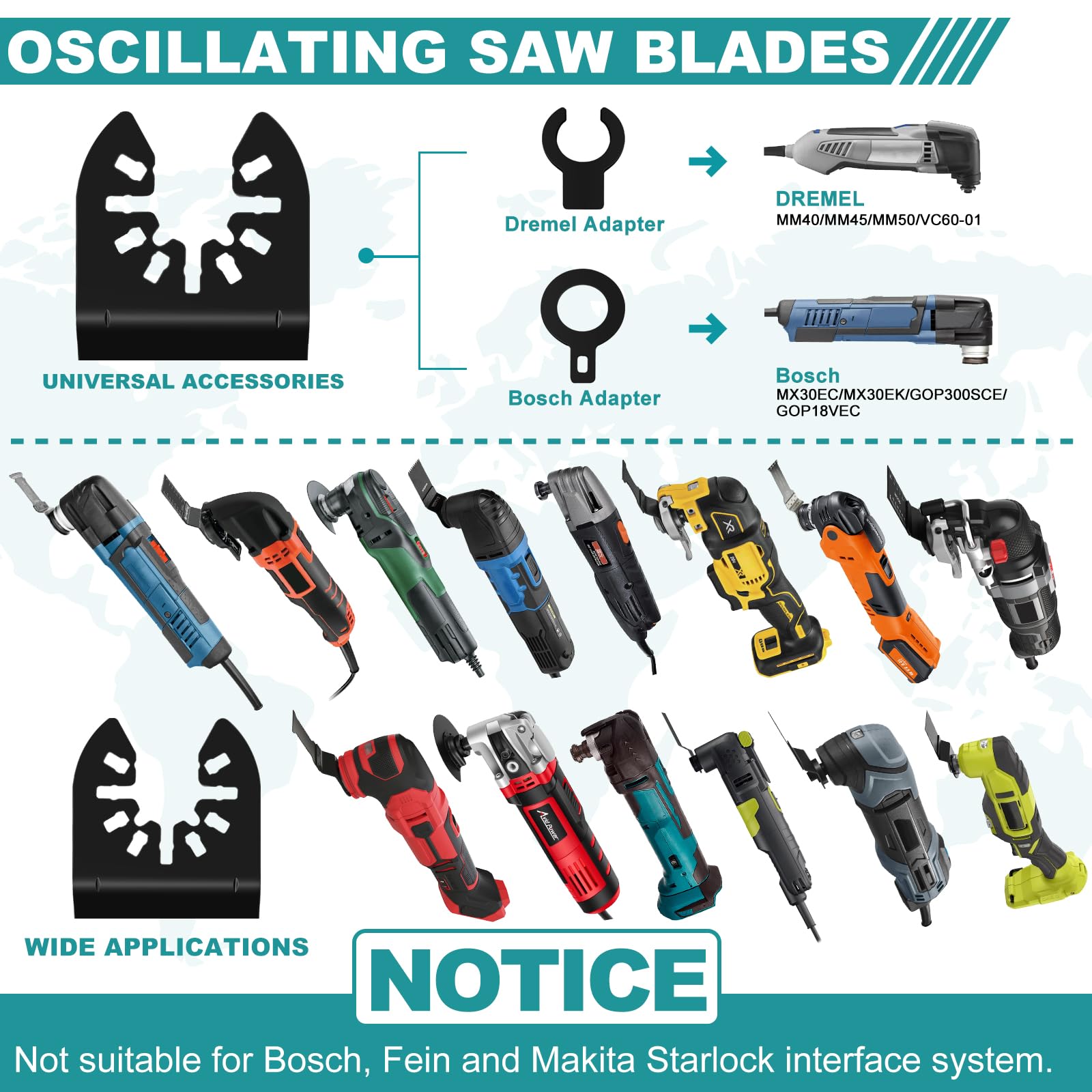 Hojas de Sierra Oscilante 40 Pcs, Accesorios para Herramientas Oscilantes Multifunción para Plástico,Madera,Metal, Bosch, Fein Multimaster, Black&Decker,Ryobi, Milwaukee, Makita