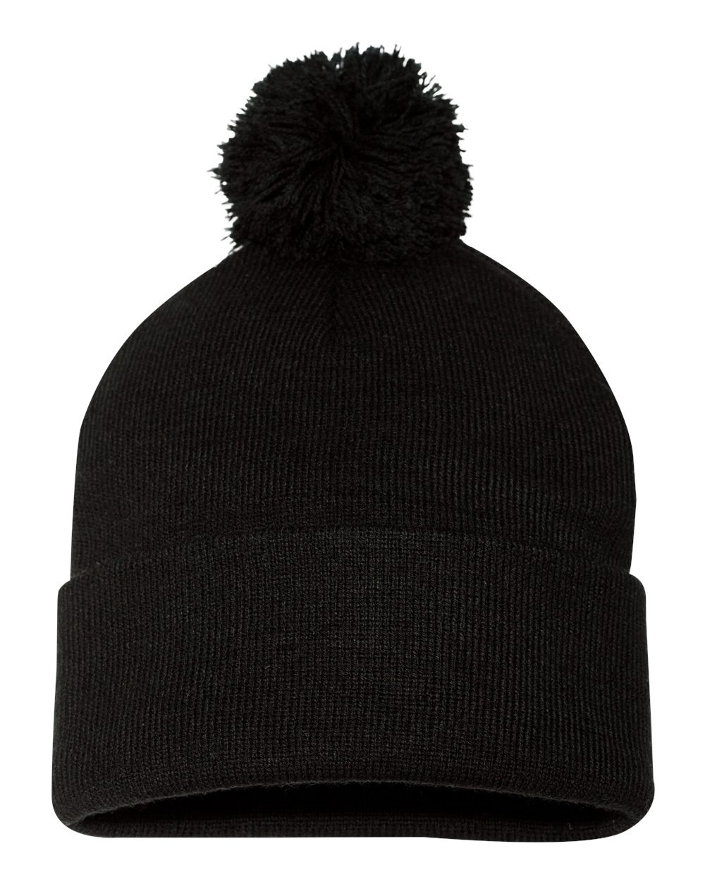 Pom-Pom 12" Knit Beanie One Size Black