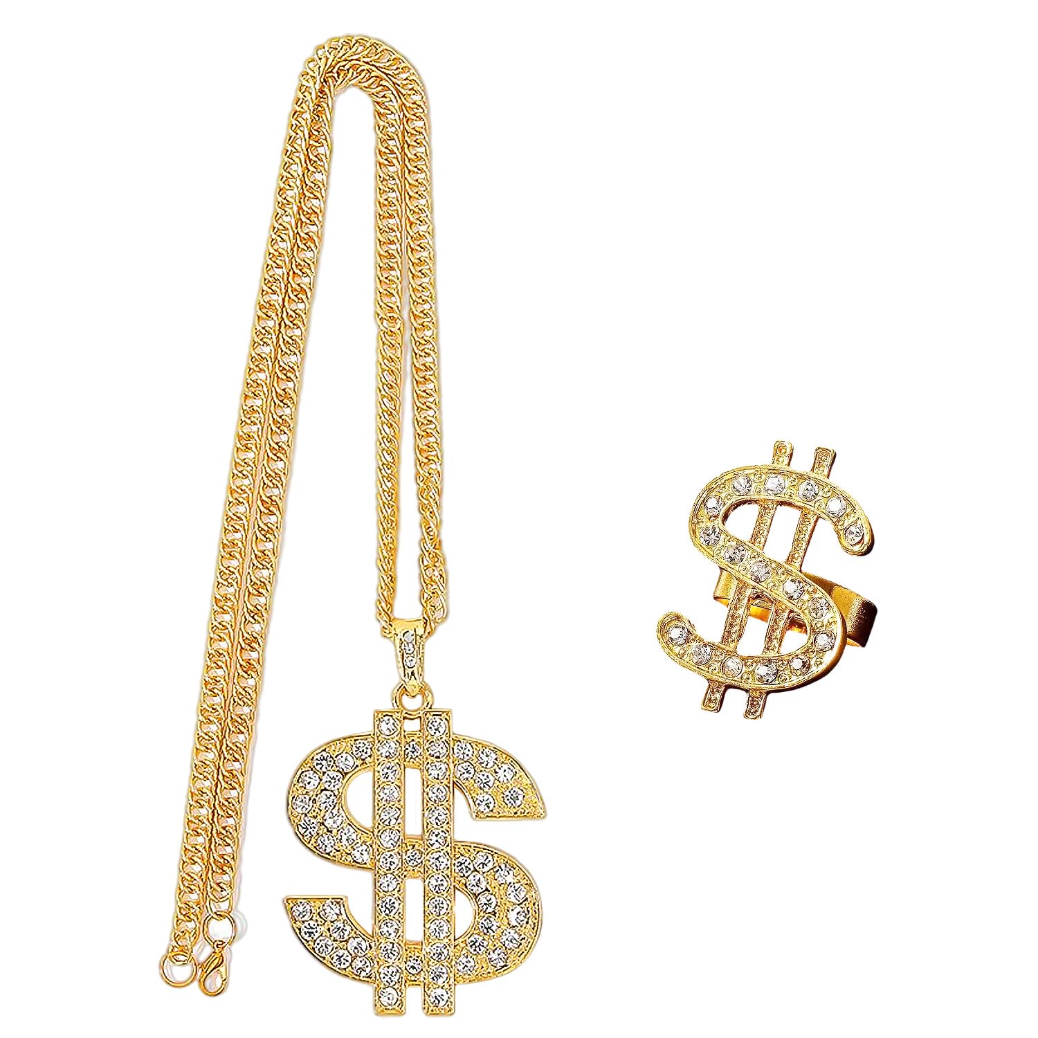 1 Piece Dollar Necklace, 1 Piece Ring, Dollar Sign Necklace and Ring Set, Hip Hop Gold Chain, Clown Pendant, Cash Symbol Charm, Gold Chain, Rapper Jewelry Accessories.