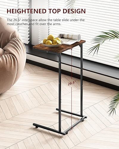 Miniatura 6 de Vantic Juego de 2 mesas auxiliares en forma de C, mesa auxiliar de sofá pequeña con bolsa de almacenamiento, mesa resistente debajo del sofá con