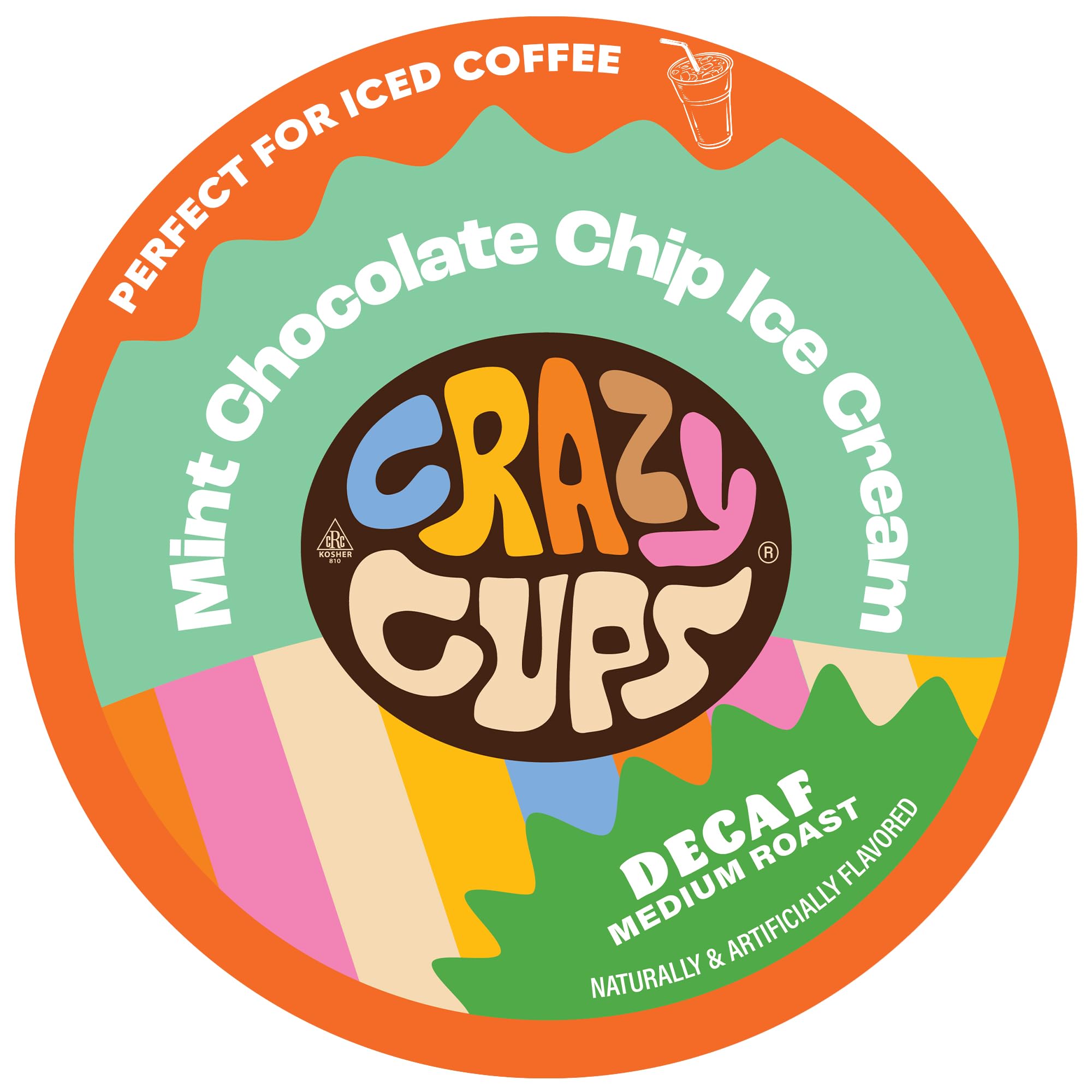 Crazy Cup - Cápsulas de café descafeinado con sabor a menta y chispas de chocolate, helado, cápsulas de café para máquinas K-Cup Keurig, preparación caliente o helada, 22 unidades