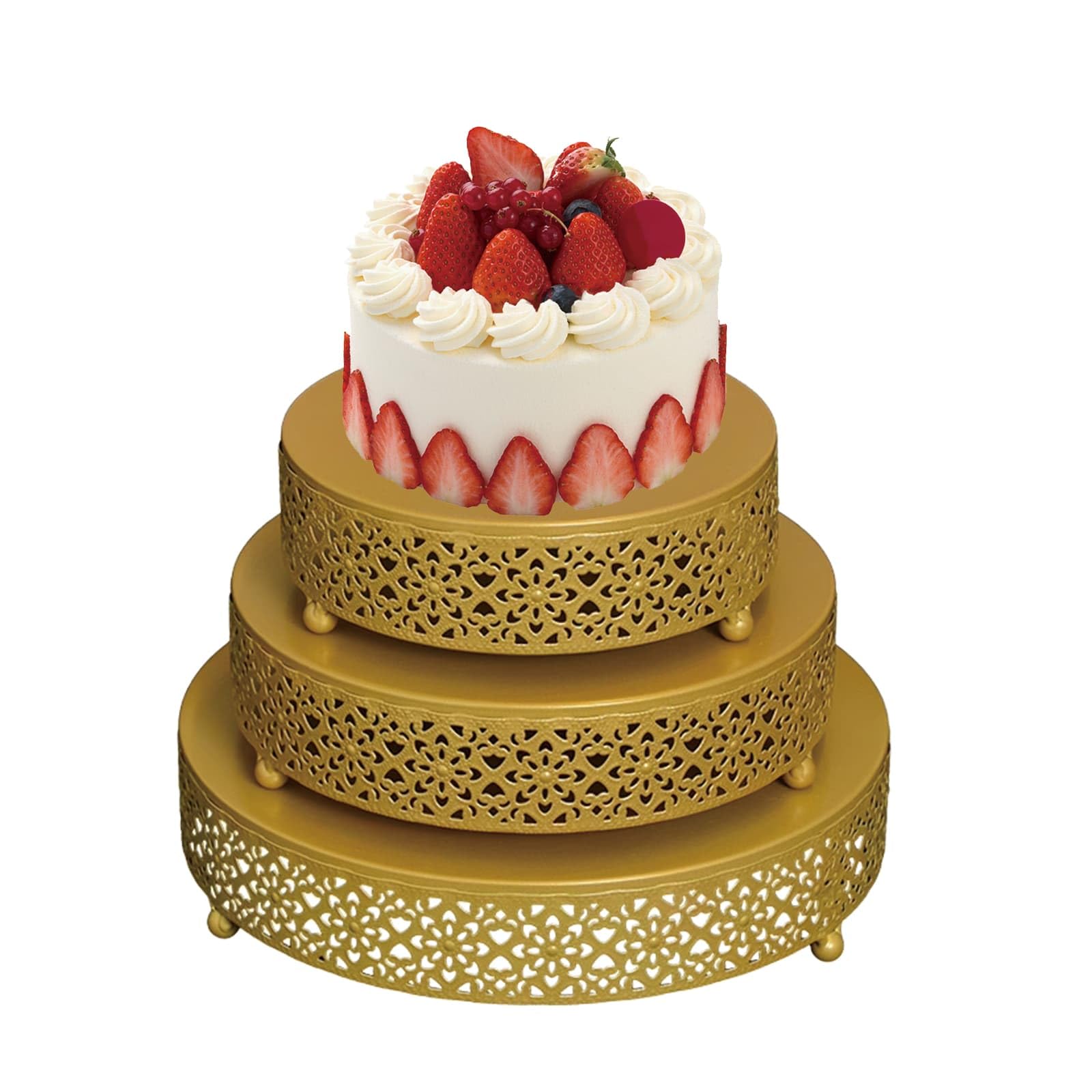 3 Pieces Cake Stand Set Round Metal Cake Stands, Dessert Display Stand Decorative Cake Holder Cupcake Pastry Plate for Wedding, Event, Birthday Party (Gold)