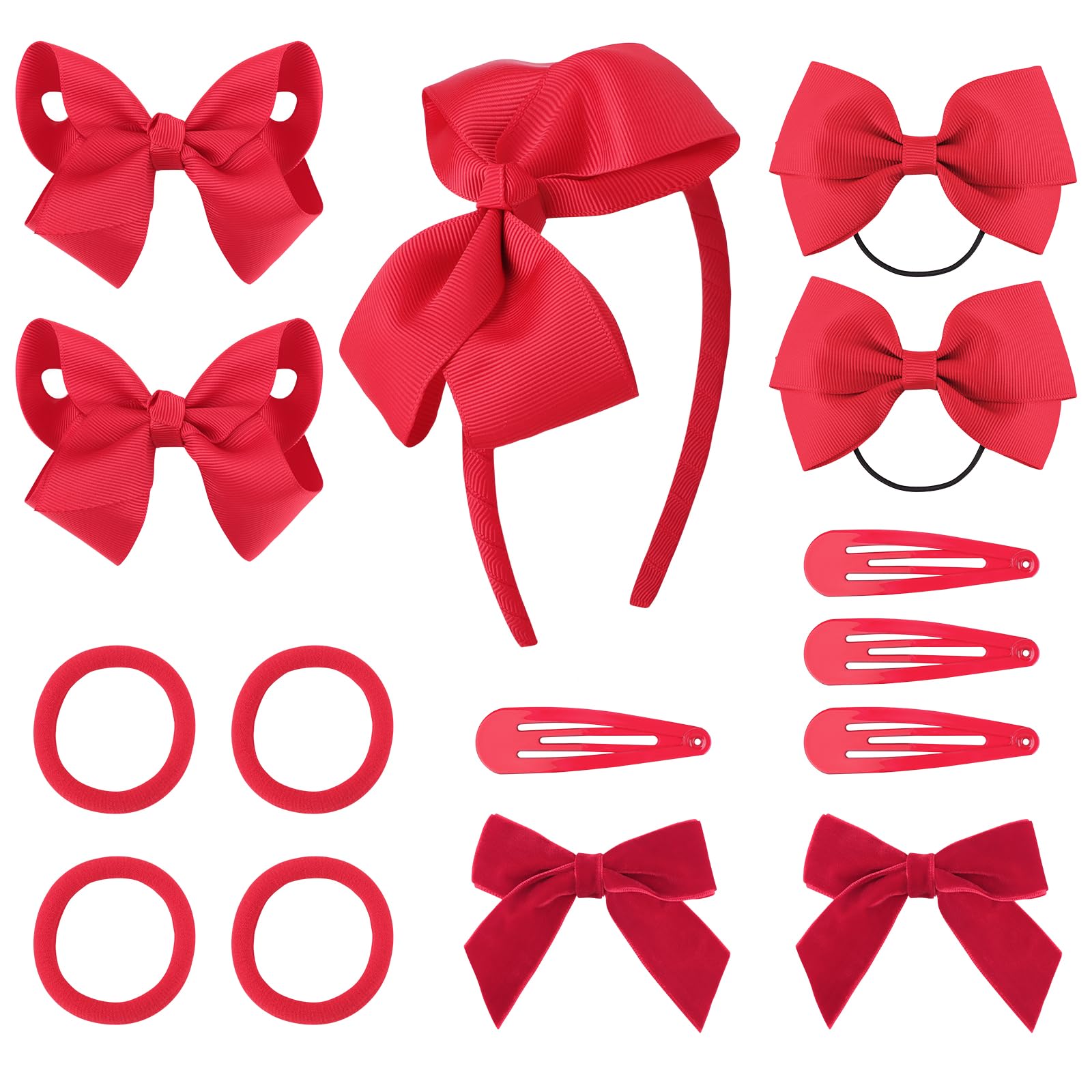 DRESHOW Girls School Hair Accessories Kit - Red Bow Hair Clips, Headband, Ribbon Bows, Barrettes & Ponytail Holders for Little Girls, Toddlers & Teens - Birthday Present