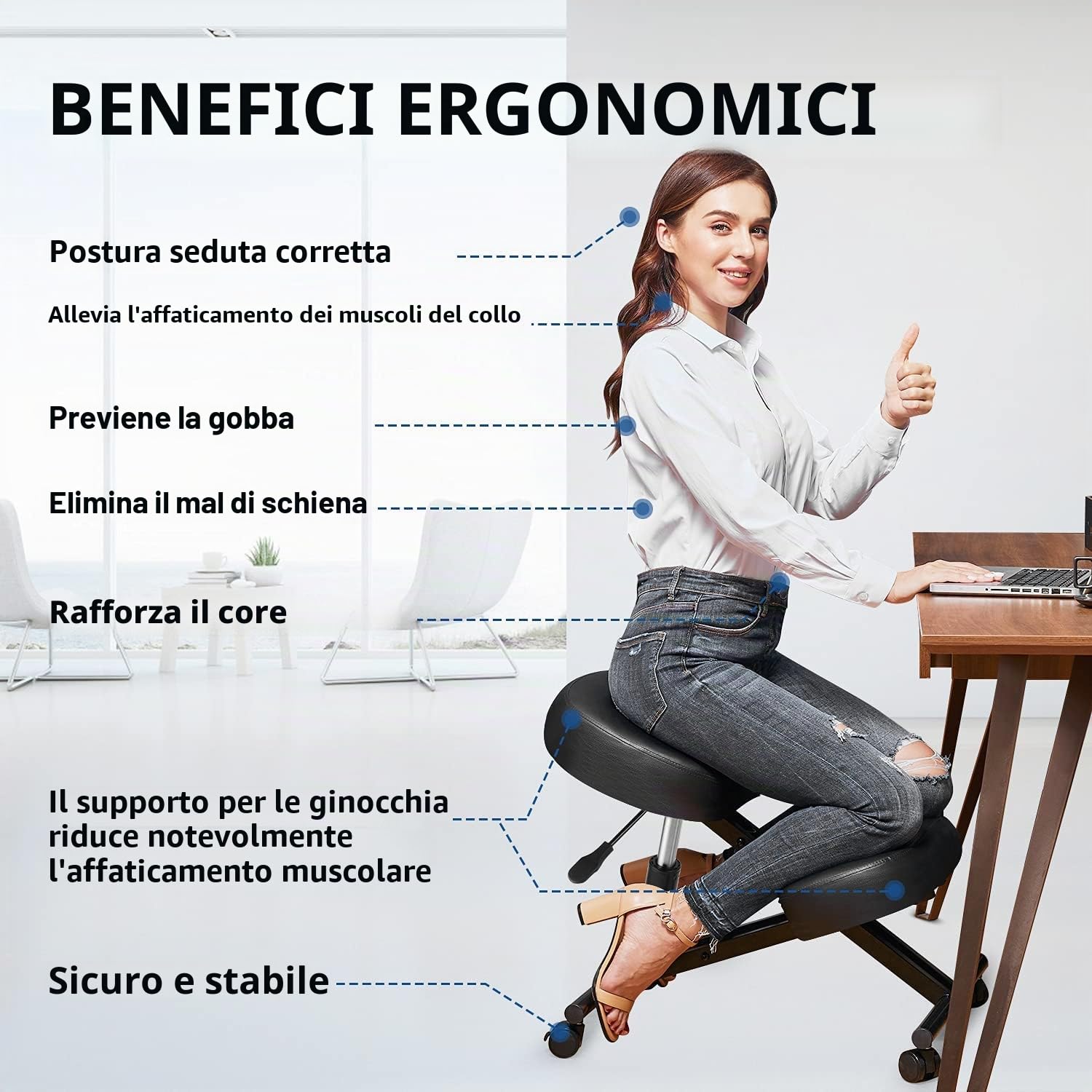 Himimi Sedia ergonomica inginocchiatoio regolabile in altezza con cuscini in schiuma spessa per la casa e l'ufficio, nuova pompa d'aria migliorata