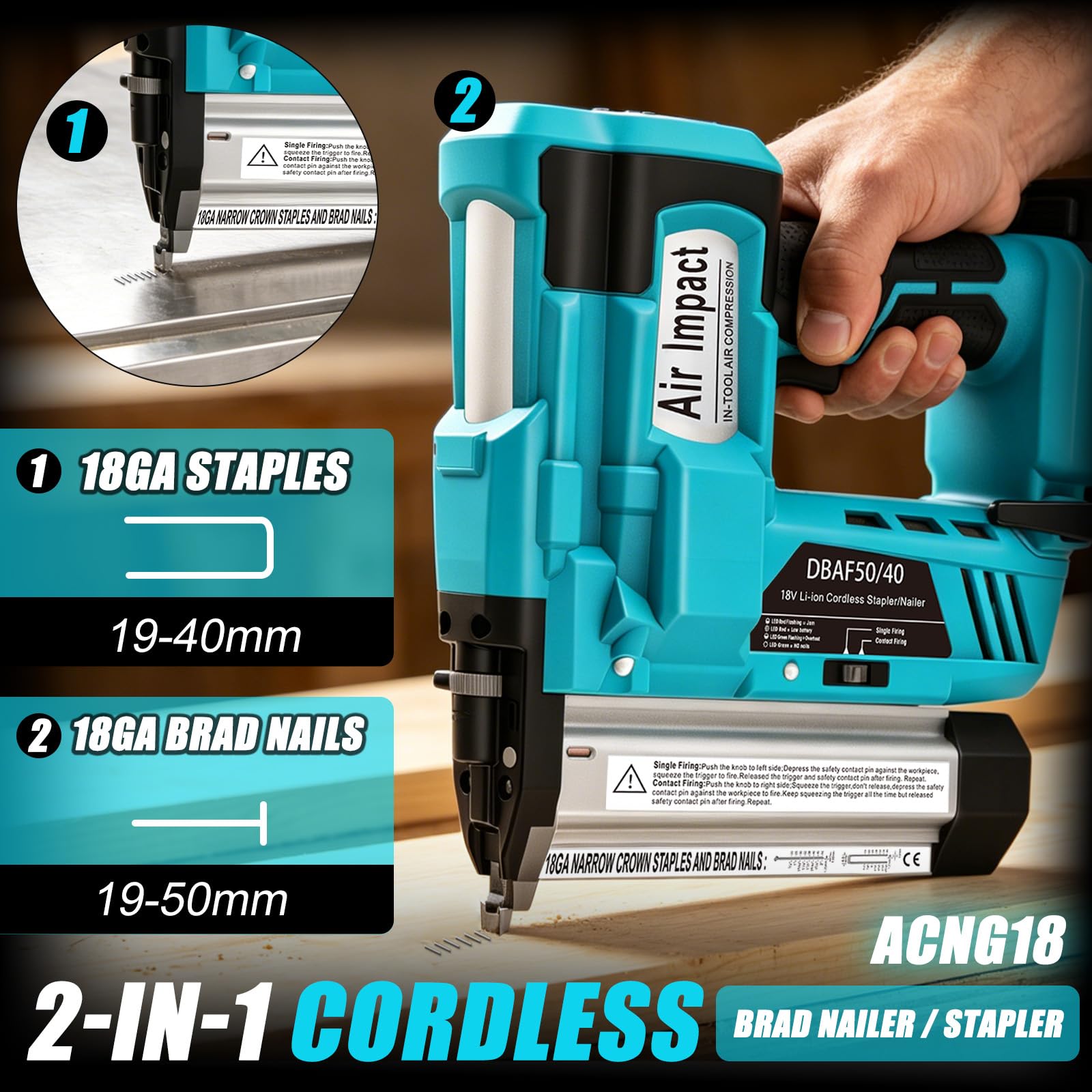 18GA 2-in-1 Nagler & Tackernagler, Cordless Brad Nailer für Makita 18V Akku (ohne Akku), Nageltiefe einstellbar, E für Sockelleisten & Möbelbau