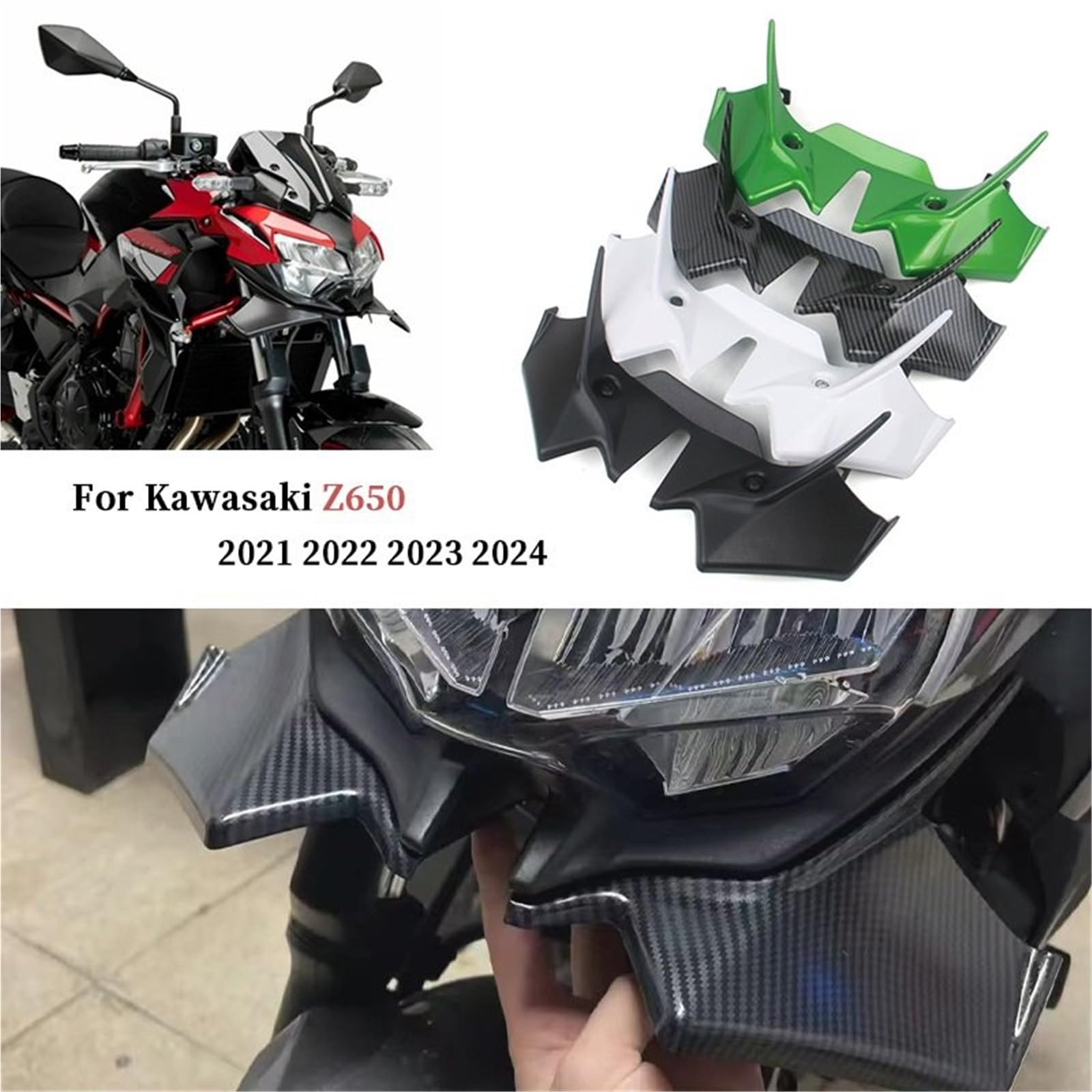 Front Bumper Splitter dachowy Pasuje do Kawasaki Z650 Z 650 2021 2022 2023 2024 przedni spojler owiewka skrzydło aerodynamiczna osłona skrzydła