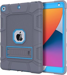 Azzsy Case for iPad 9th/ 8th/ 7th Generation (10.2 Inch, 2021/2020/2019 Model), Slim Heavy Duty Shockproof Rugged Protective Case (Gray+Blue)