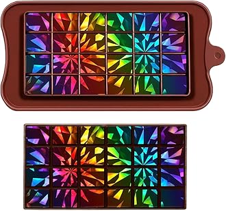 Geometry 1 Pcs Holographic Chocolate Molds Resin Silicone Chocolate Bar Thick Deep Molds for DIY Baking Wax Melts Mother's Day Graduation Birthday Party Supplies