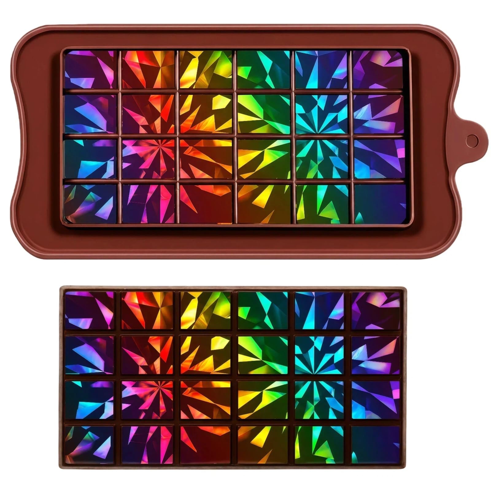 1 Pcs Holographic Chocolate Molds Resin Silicone Chocolate Bar Thick Deep Molds for Valentine's Day Christmas DIY Baking Wax Melts Birthday Party Supplies(Geometry)