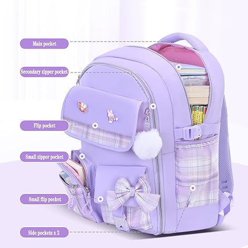 Miniatura 7 de Mochila para niñas, mochila escolar para niños con lonchera y estuche para lápices, bonita mochila escolar para niñas