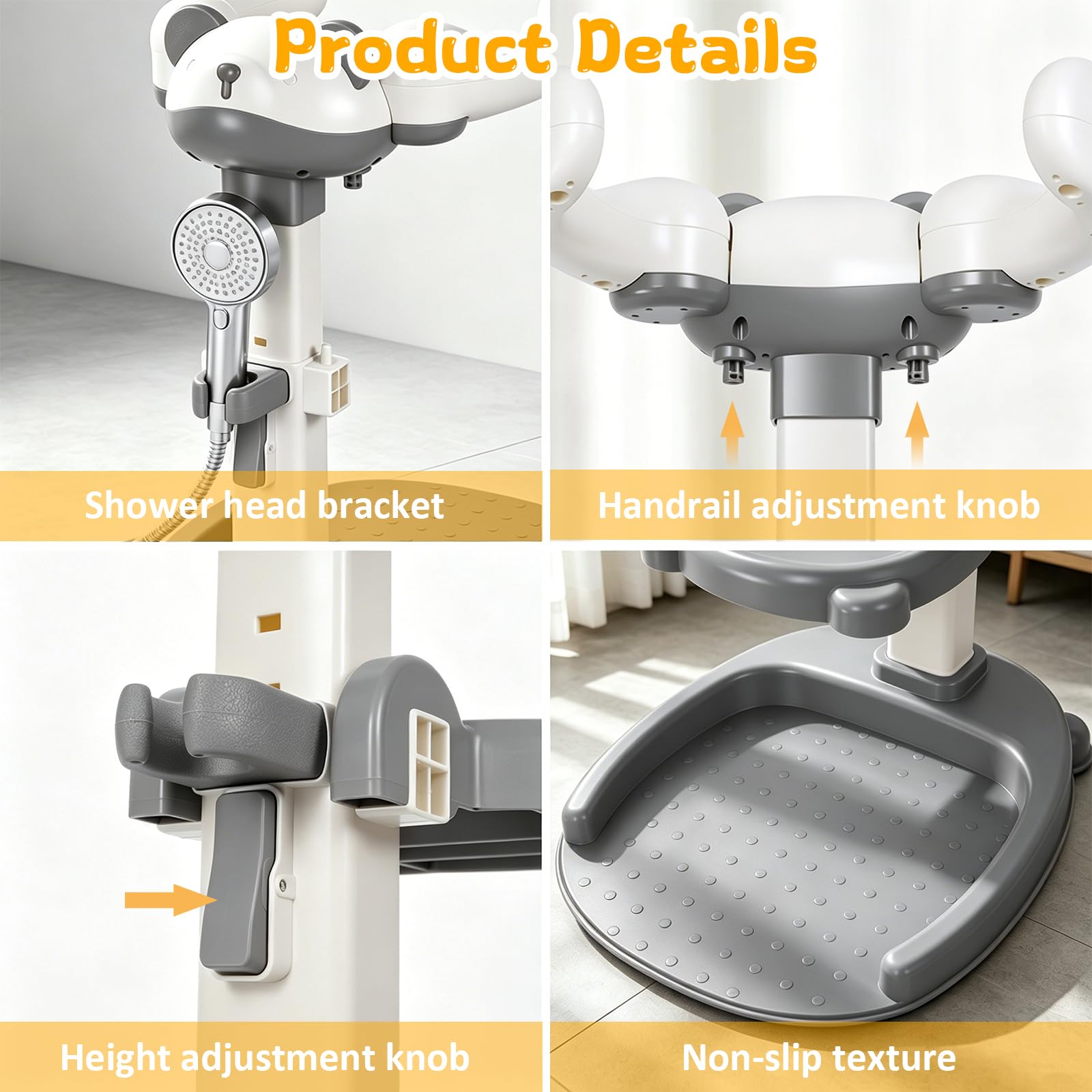 Soporte de Bañera para Bebé, Torre de Bañera Ajustable para Bebé que se Pone de Pie, Asiento de Bañera para Bebé desde hasta Niño Pequeño (8-36 Meses) para Bañarse y Cambiar Pañales (Gris)