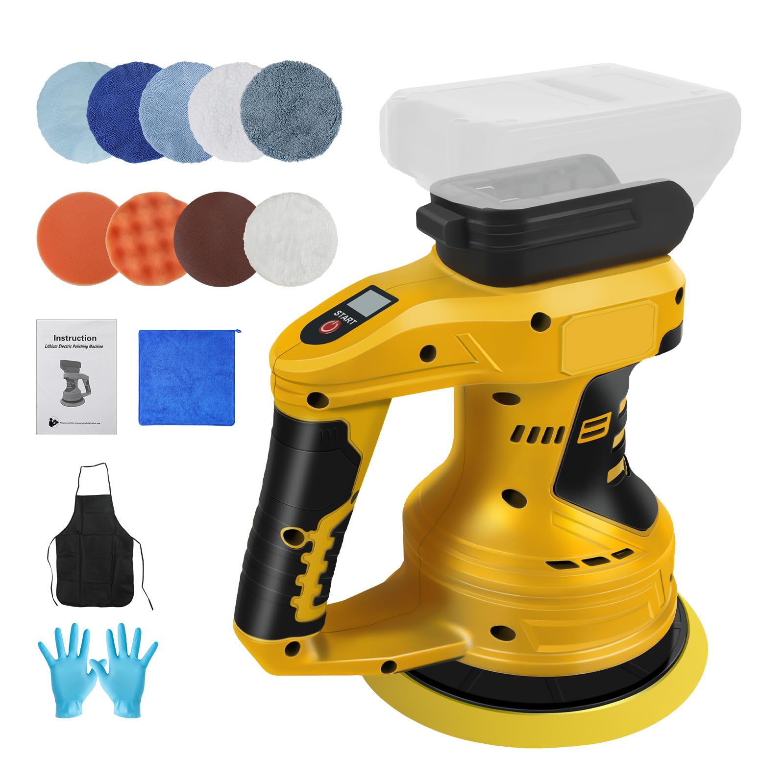 Polisseuse Excentrique Sans Fil 15,2 Cm - Compatible Batterie Dewalt 20V (non Fournie) - 0-4500 Tr/min, 8 Vitesses - Kit Avec 12 Accessoires - 10
