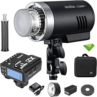 GODOX AD300 Pro 300W TTL Outdoor Flash w/X2T-F Flash Trigger 2.4G 1/8000s HSS 2600mAh 0.01-1.5s Recycle Time 320 Full Power 12W Bi-Color Modeling LED for Canon Nikon Sony Fuji Olympus Panasonic Pentax