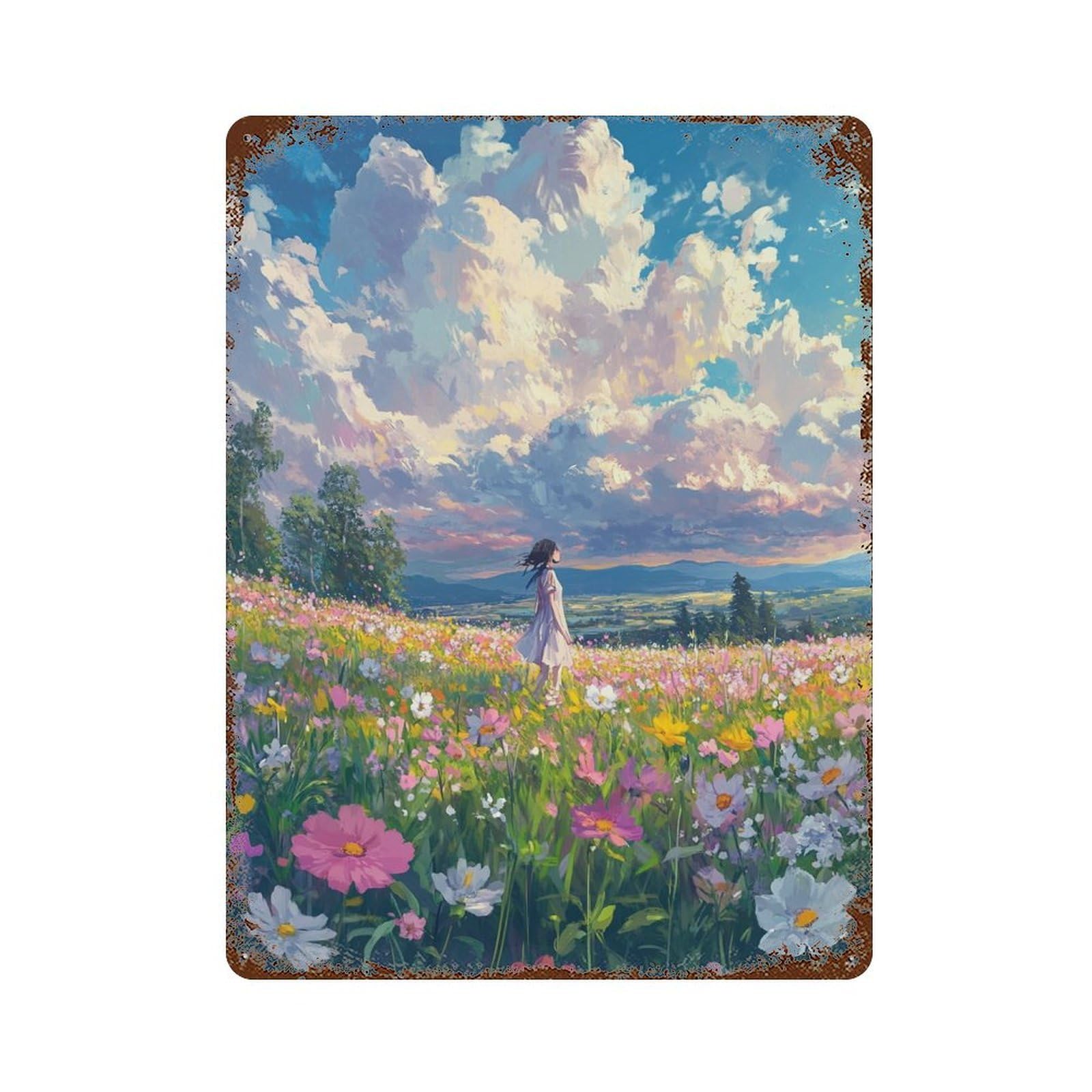 Flower Field Dreamscape Retro Metal Sign 15.7"x11.8", Decorative Metal Wall Art for Garage, Bar And Workshop Decor