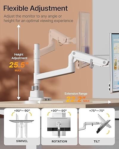 Miniatura 5 de monTEK Brazo de monitor único de alta resistencia para pantallas ultraanchas de hasta 59.4 libras, soporte de monitor ajustable curvado doble con