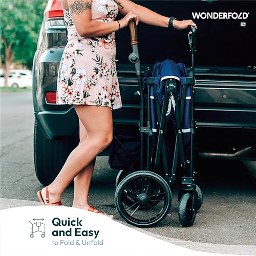 Miniatura 5 de WONDERFOLD X2 - Cochecito doble de empuje y tracción (2 plazas) con arneses de 5 puntos, mango de empuje ajustable, mango telescópico y toldo