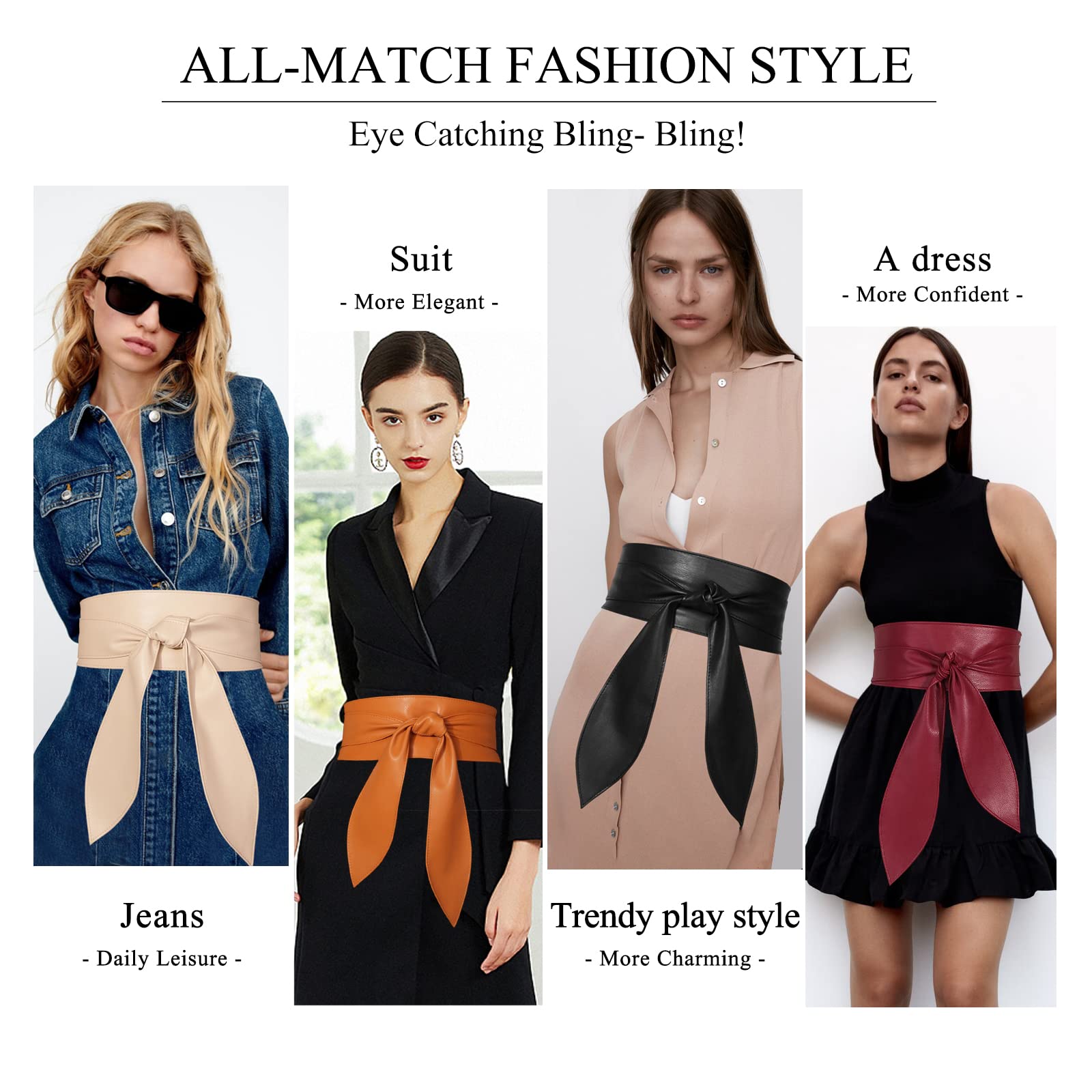 LumiSyne Cintura Obi Da Donna Cintura Cinch Larga Retrò Pelle PU Morbida Cintura Avvolgente Con Cravatta Nodo Cintura In Vita Cintura Corsetto Cintura Per Vestito Quotidiano Festa