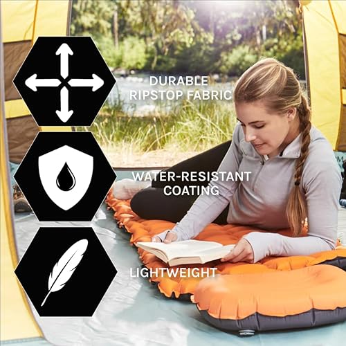 Miniatura 7 de Mountain Tech - Colchoneta para dormir con almohada inflable, diseño de panal de abeja, color naranja