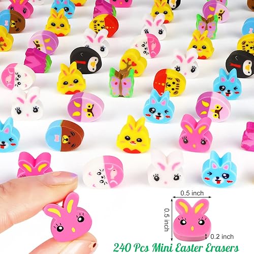 Miniatura 2 de Mini borradores de Pascua para niños, 240 unidades de borradores de huevo de Pascua, conejo, conejo, vacaciones, 12 estilos, lindos borradores