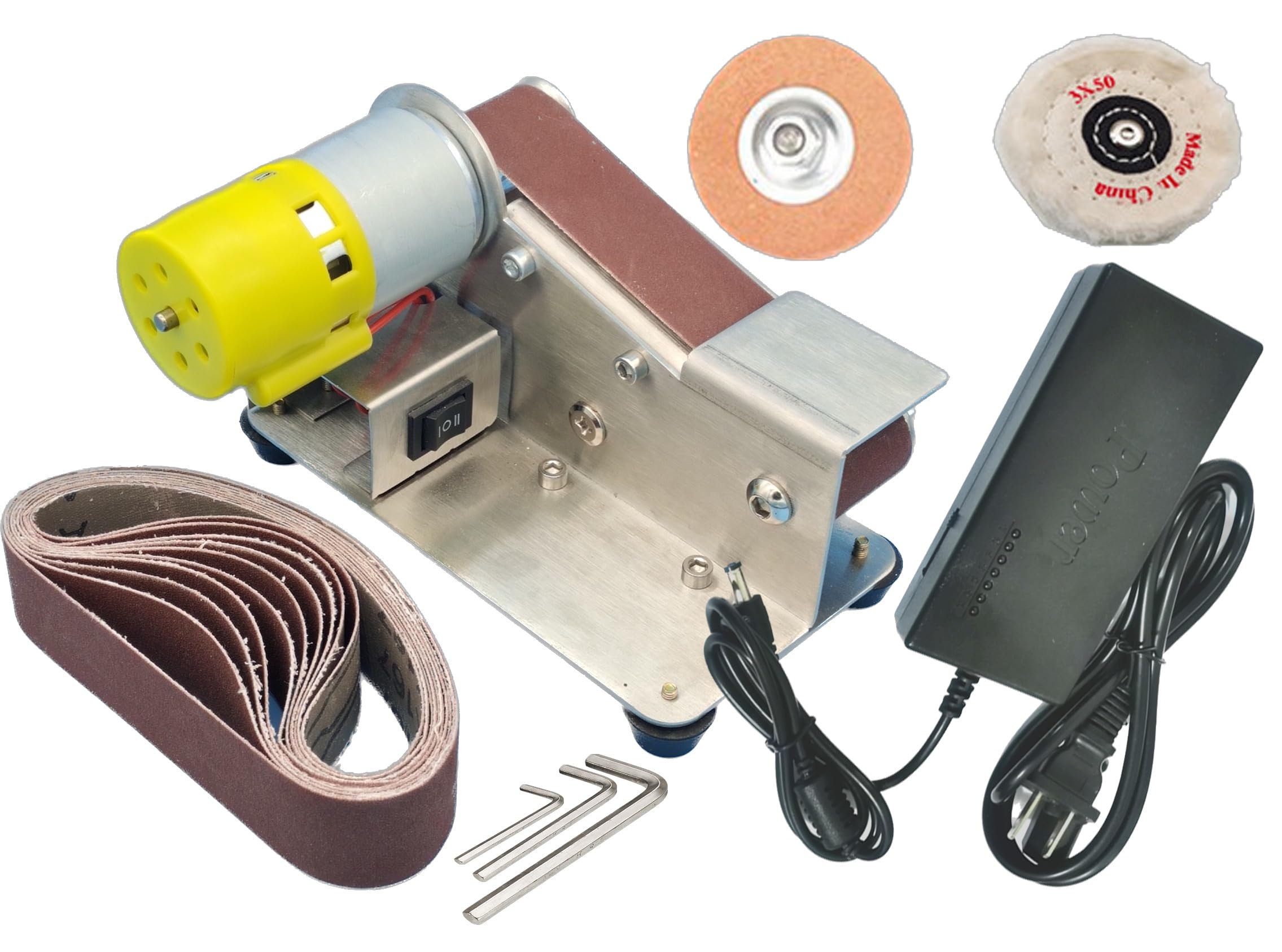 30mm Mini Belt Sander, Sander Tool w/ 7-Gear Speed Control, 15 Degree Knife Sharpener Electric Sander Sanding Machine w/Buffing & Grinding Wheel for Woodworking Metal Working Knife Sharpening