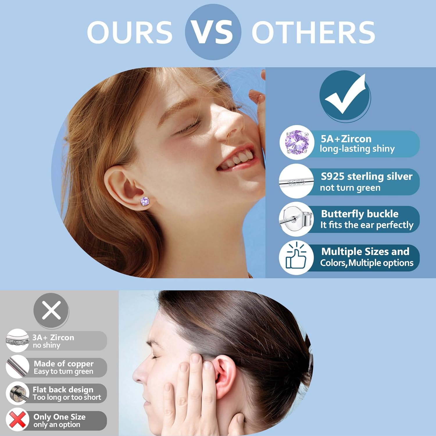 YADOCA 𝟵𝟮𝟱 𝗦𝘁𝗲𝗿𝗹𝗶𝗻𝗴 𝗦𝗶𝗹𝘃𝗲𝗿 Earrings for Girls Women - Hypoallergenic Cute Kids Toddler Earrings - Cubic Zirconia Earrings Studs Hoop Set for Sensitive Ears - Image 7