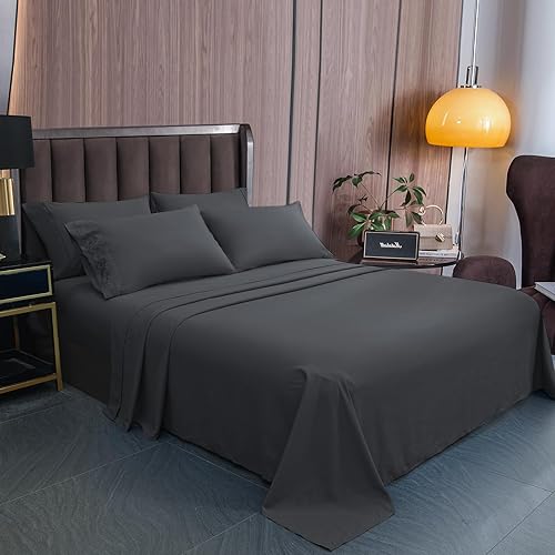 LONAVA Juego de sábanas de tamaño Queen, 6 piezas, microfibra de lujo sin arrugas, certificado Oeko-TEX, transpirable y elástica, bolsillos de 16