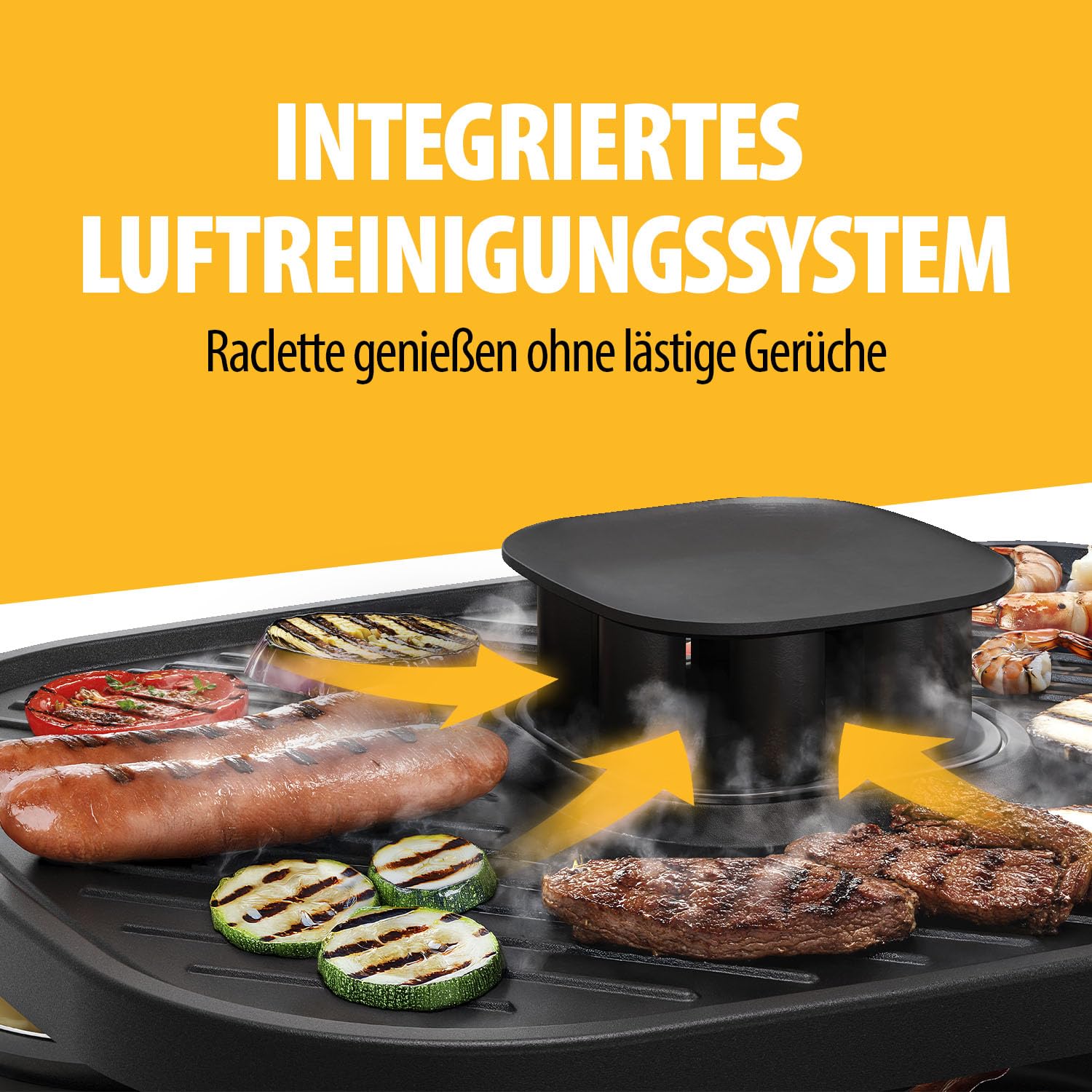 Tristar Raclette Clean Air, 1100 W, Für 6 Personen, Luftfiltersystem, Geruchsarm, Antihaft, PFAS-frei, Leicht zu Reinigen, RA-2760