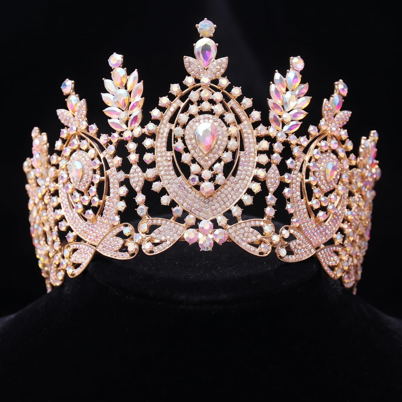 Corona Novia Brillant Ornamental Llamativa Adorno Cabello para Quinceañeras, KC Oro + Diamantes Rojos Completos + Peine