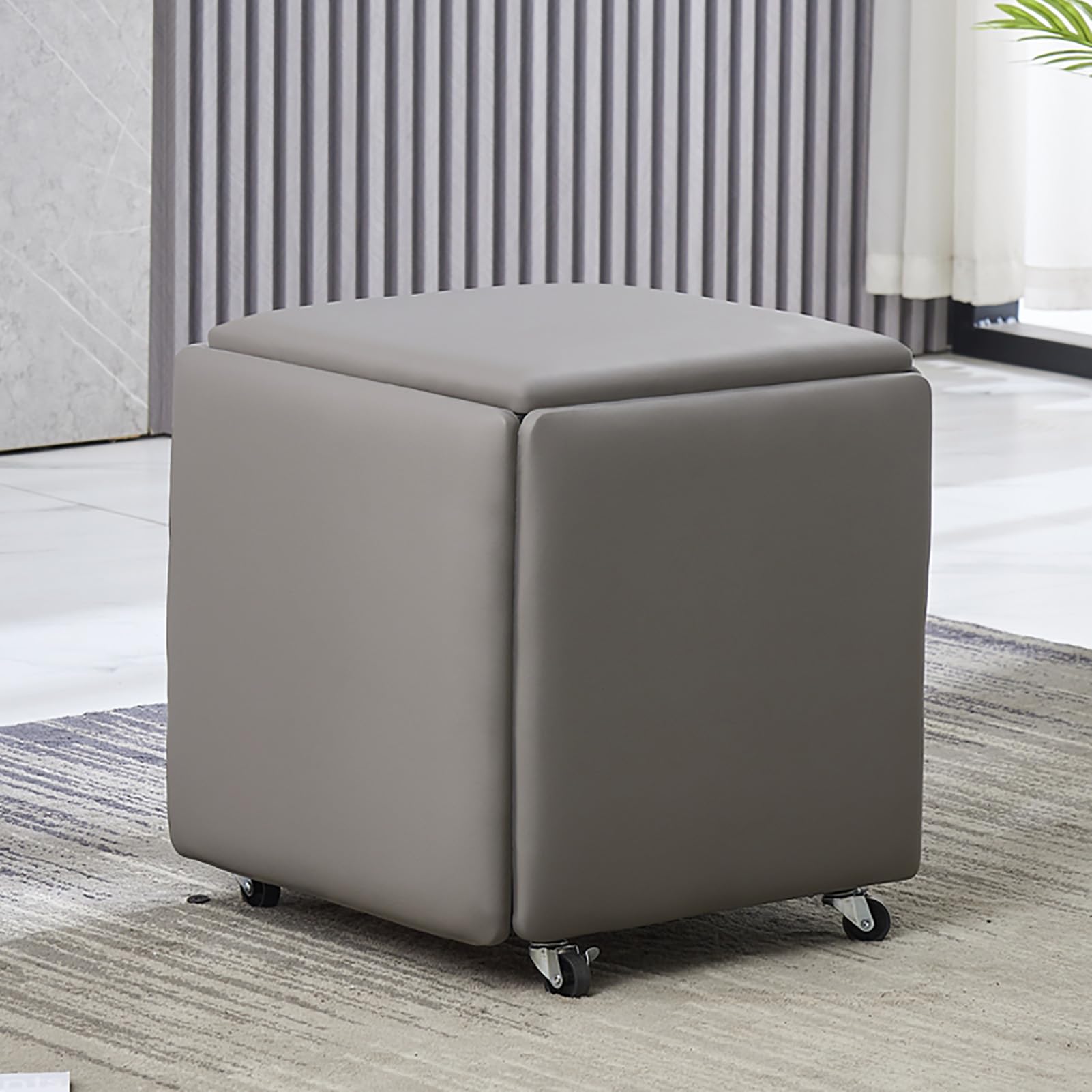 Tabouret ottoman en cuir synthétique au design épuré pour intérieur chic