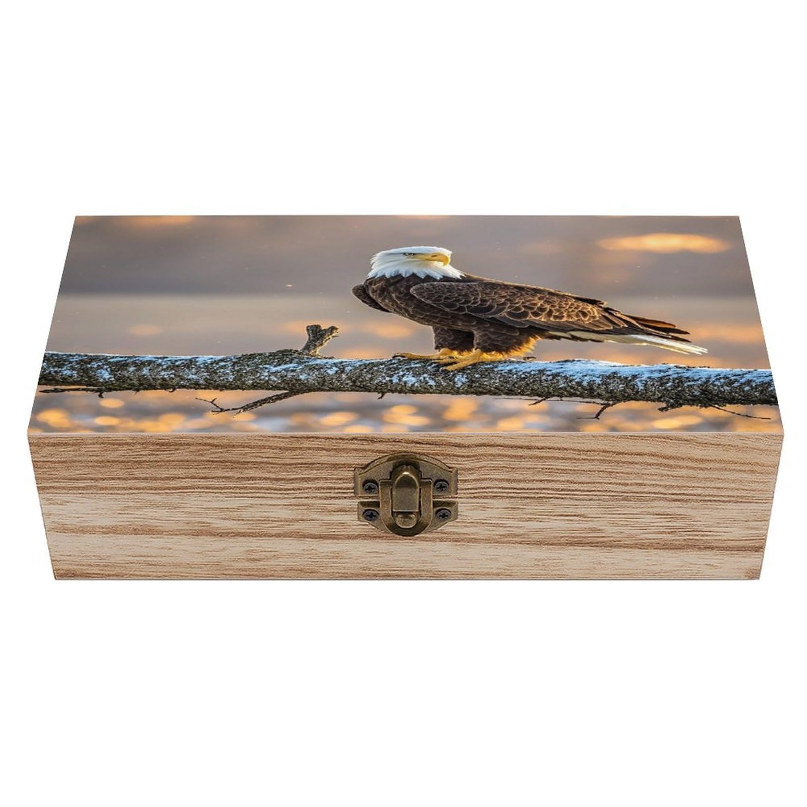 LZQPOEAS Golden Sunset Bald Eagle Wooden Box Storage Space to Organize Jewelry in A Beautiful Small Storage Box Decorative Card Boxes Memory Treasure Boxes for Crafts And Photo Storage